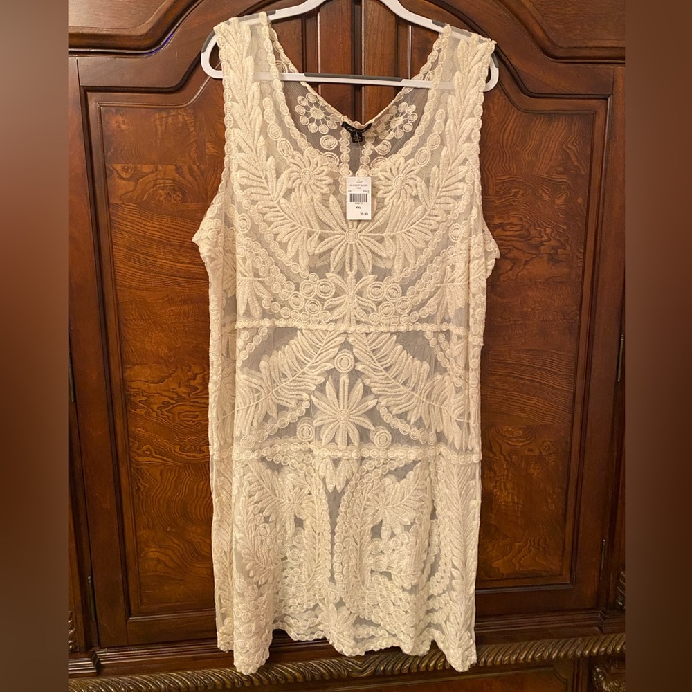 NWT Cal Style Ivory Crochet Sleeveless Tunic 2X